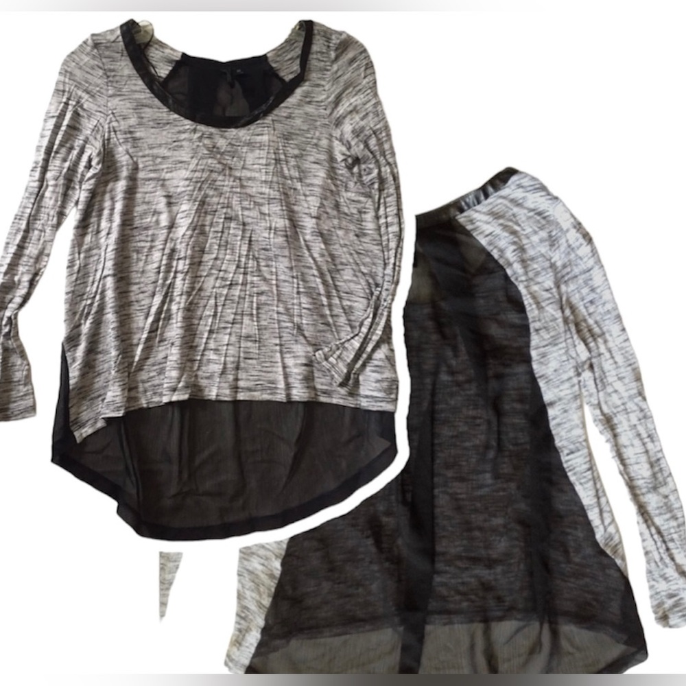 Cynthia Rowley*mixed media top leather trim